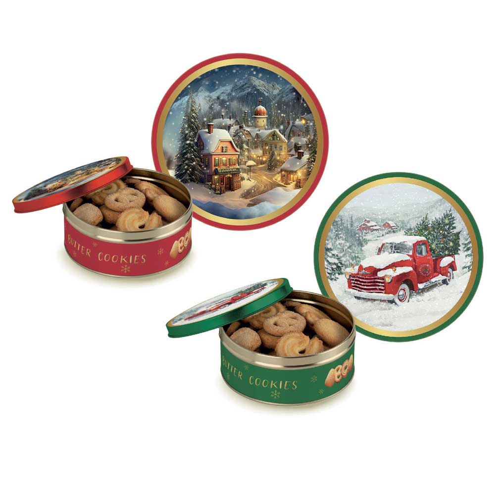 SCATOLA MINI LATTA IN RILIEVO FROLLINI AL BURRO 24 x 114 g (diam. 14 - alt. 5 cm)