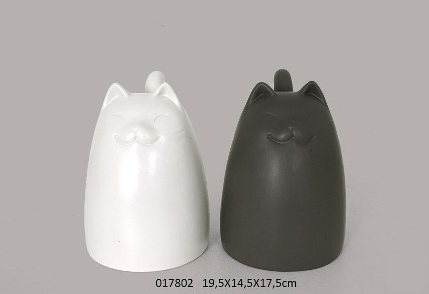 DECORAZIONE CERAMICA GATTO BIANCO O GRIGIO SCURO