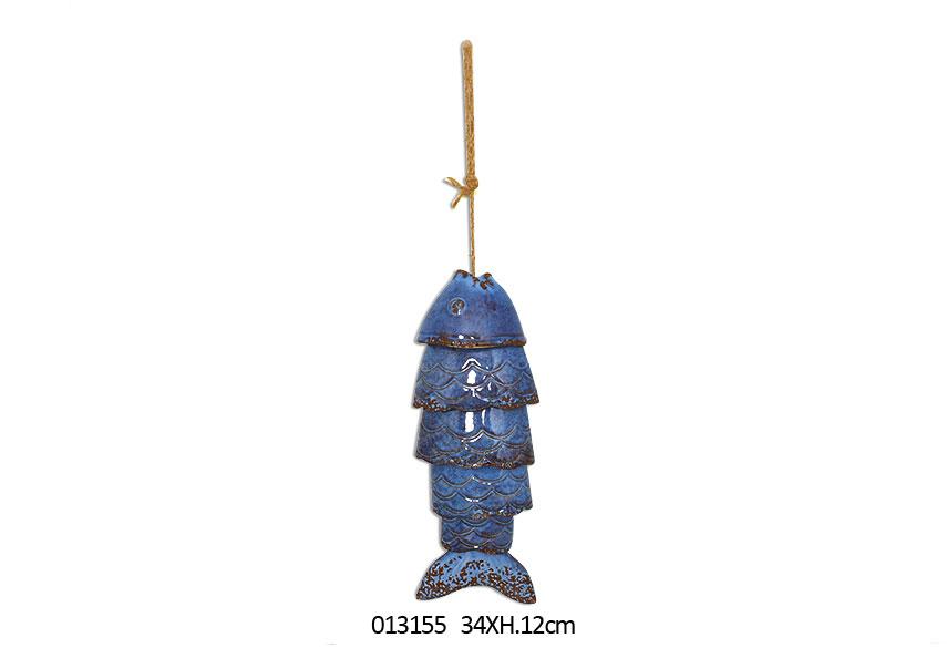 CAMPANA PESCE IN CERAMICA DECORAZIONE CASA BLU C/ CORDA SCACCIAPENSIERI