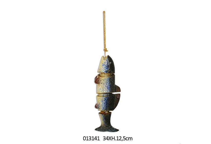 CAMPANA PESCE IN CERAMICA DECORAZIONE CASA BLU C/CORDA SCACCIAPENSIERI 34 X 9 X H.12.5 CM