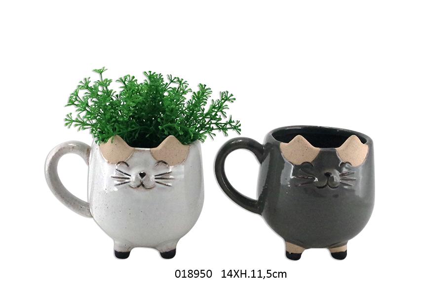 TAZZA CERAMICA DECORO GATTO NERO BIANCO