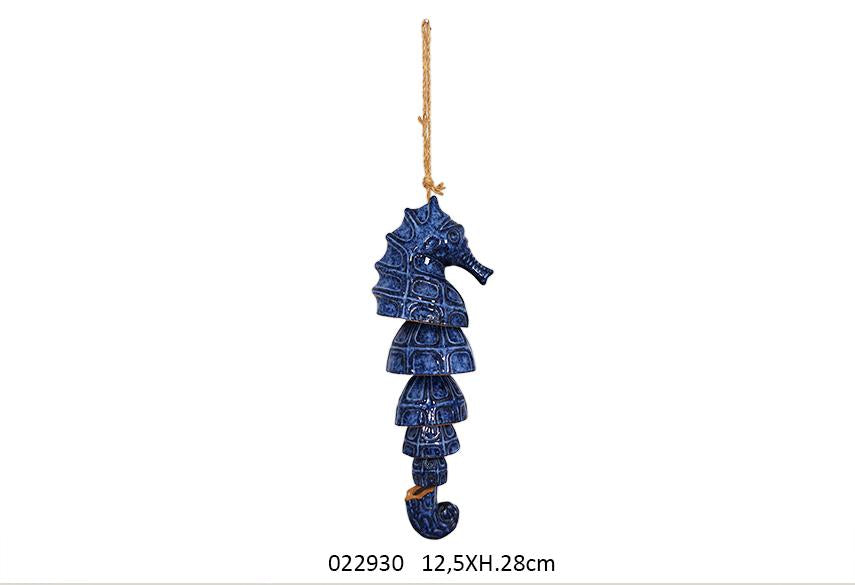 CAMPANA CERAMICA IPPOCAMPO CAVALLUCCIO MARINO BLU C/CORDA