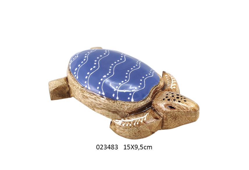 TARTARUGA LEGNO CERAMICA BLU 15 X 9,5 X 4,5 CM