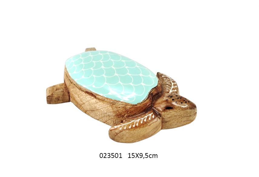 TARTARUGA LEGNO CERAMICA VERDE ACQUAMARINA 15 X 9,5 X 4,5 CM