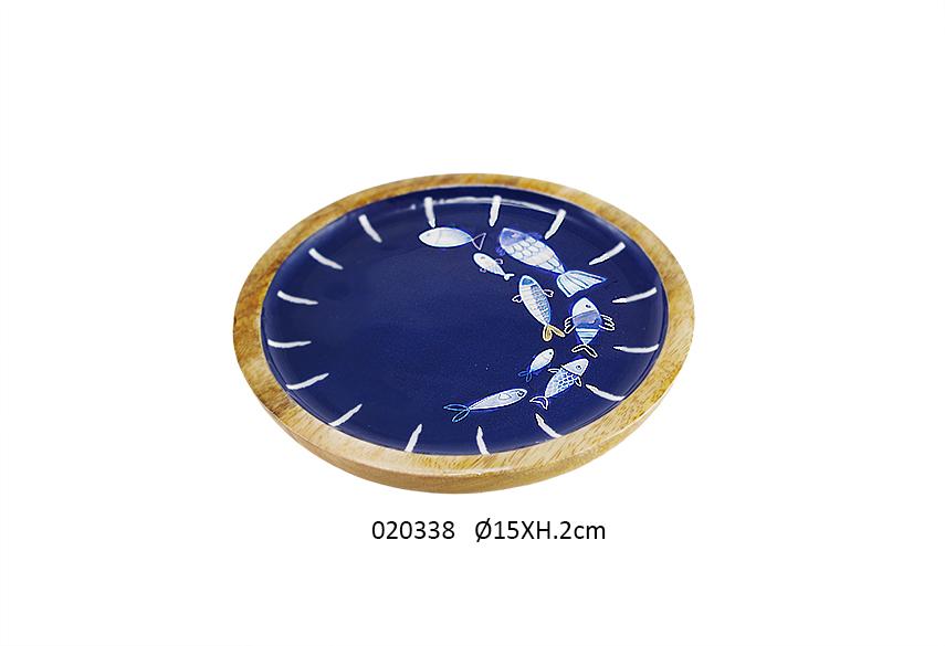 PIATTINO IN LEGNO E BLU LUCIDO D.15 CUCINA DECORO PESCI