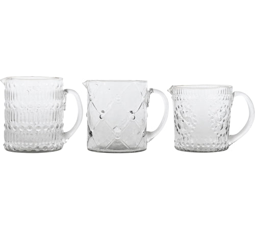 BROCCA IN VETRO PROVENZALE Misura: 12x12x15cm;12,5x12,5x14cm;12,5x12,5x13cm 3 DECORI DIVERSI