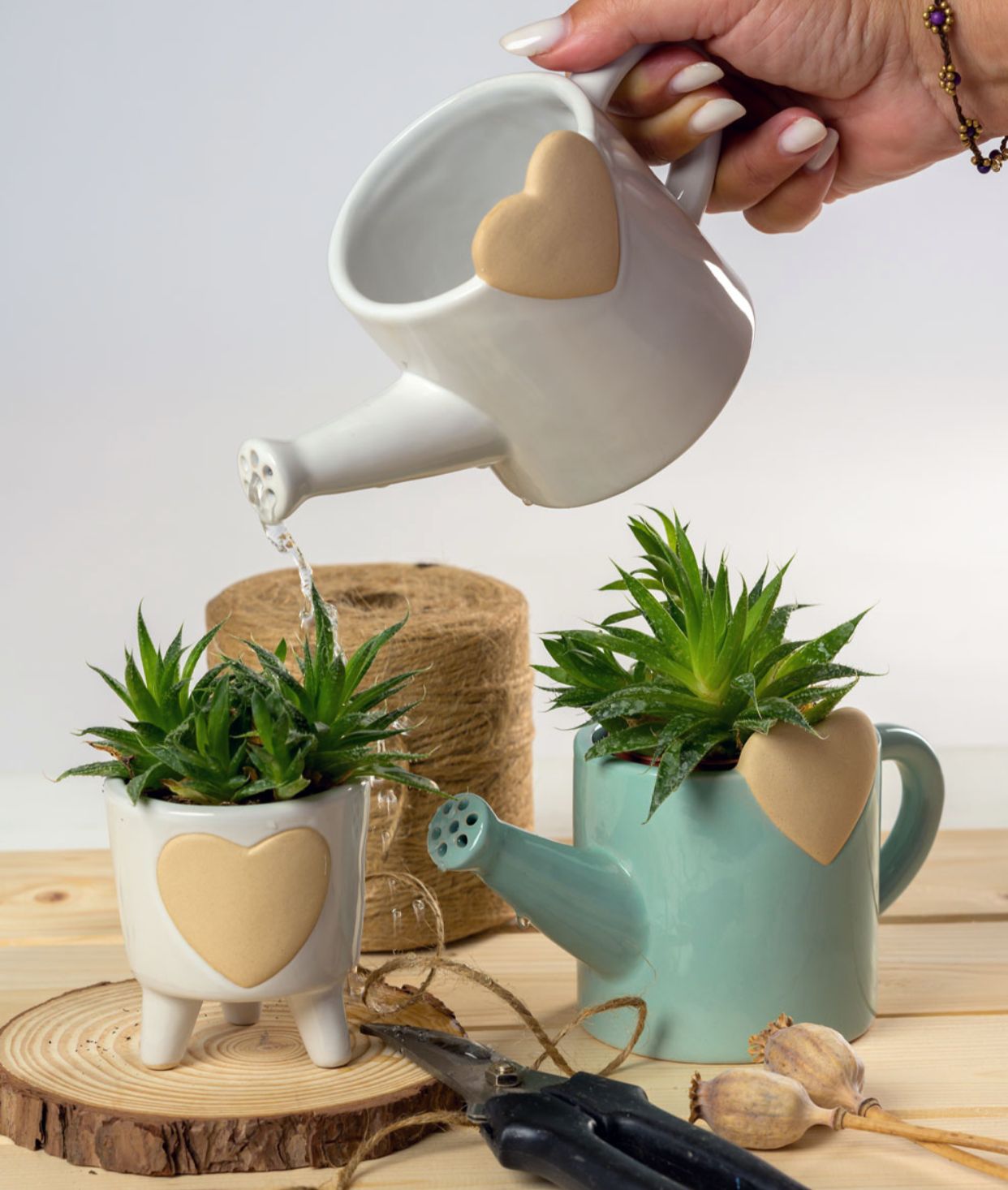 AD EMOZIONI ANNAFFIATOIO CERAMICA PORTA PIANTINA DETTAGLIO CUORE BEIGE