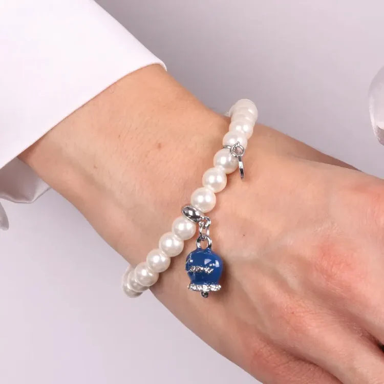 AmoCapri Bracciale in Metallo Bracciale in Metallo con perle e campanella blu