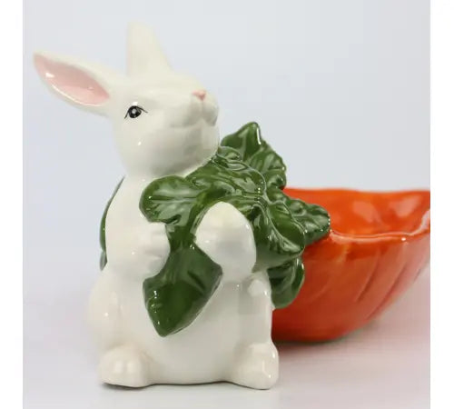 CIOTOLA CAROTA E CONIGLIO IN CERAMICA ARANCIONE E BIANCO Misura: 33x12x15,5cm
