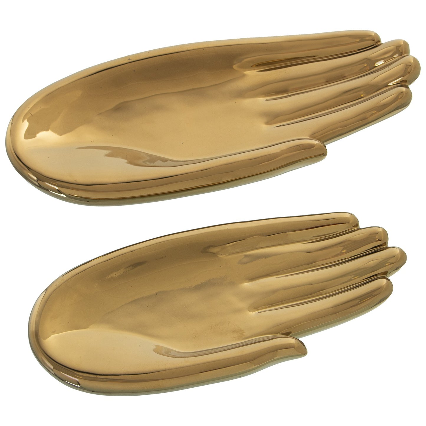 Set 2 Mani Centrotavola In Ceramica Dorata- _29x11,5x3,5+25x11x3cm