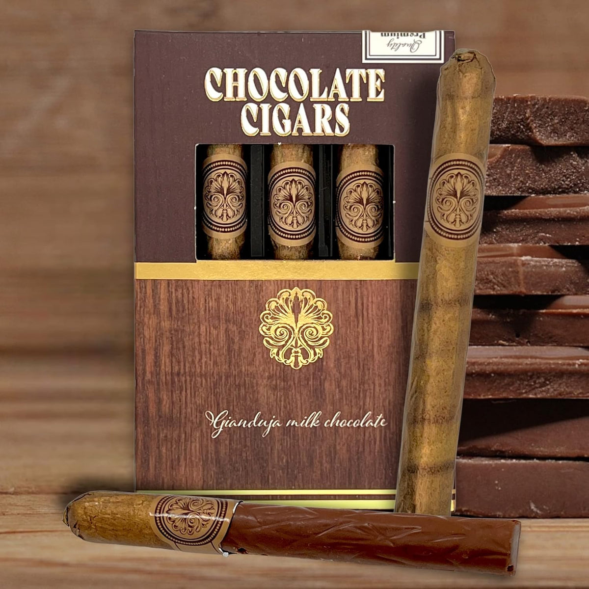 SCATOLA REGALO 3 SIGARI DI CIOCCOLATO A LATTE RIPIENO DI GIANDUIA 25 GR CAD INCARTATI SINGOLAMENTE