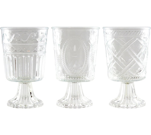 COPPA IN VETRO CON PIEDINO Misura: 13,5x13,5x22cm TRE DECORI DIVERSI