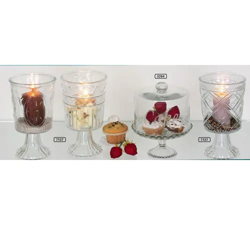 COPPA IN VETRO CON PIEDINO Misura: 13,5x13,5x22cm TRE DECORI DIVERSI