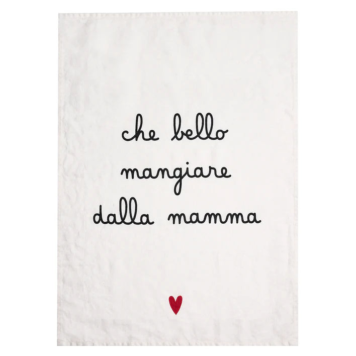 Canovaccio in lino Che bello mangiare dalla mamma