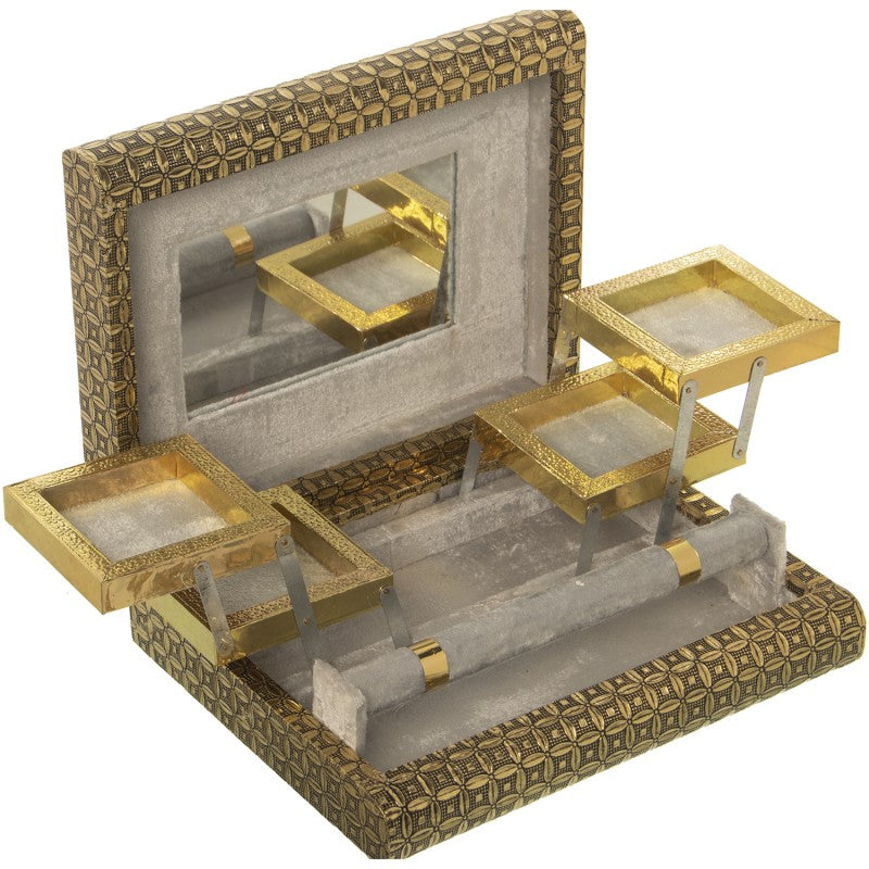 PORTAGIOIE IN METALLO ORO CON SCOMPARTI E SPECCHIO STILE INDIANO