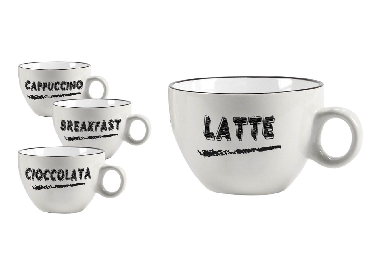 TAZZA JUMBO CAPACITA' 460 ML IN CERAMICA BIANCA DECORO ASSORTITO