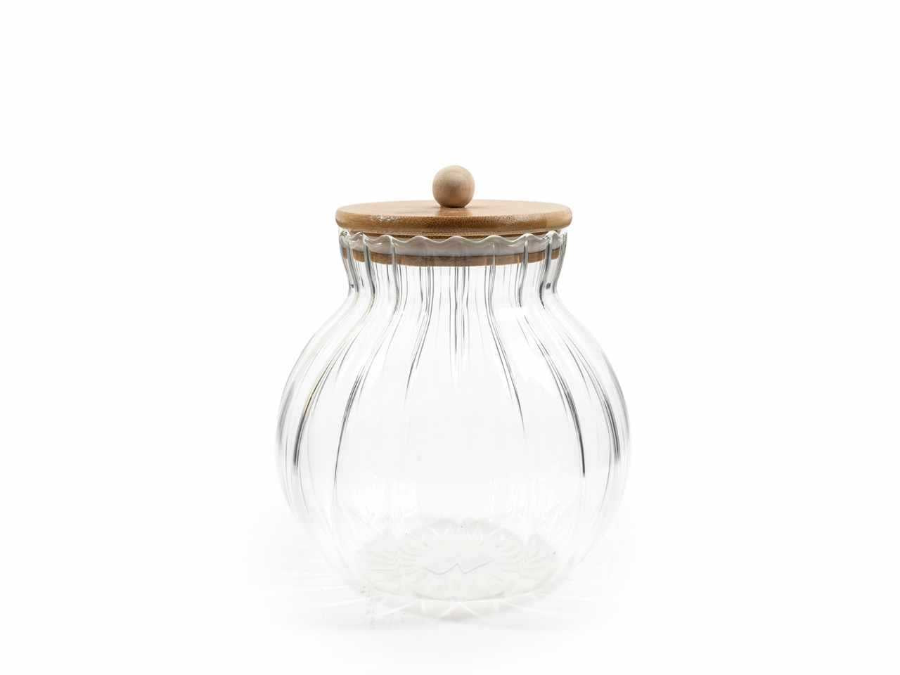 BARATTOLO PORTA DOLCIUMI CARAMELLE IN VETRO CON TAPPO IN BAMBOO 1500 ML d.15xh.17.5cm