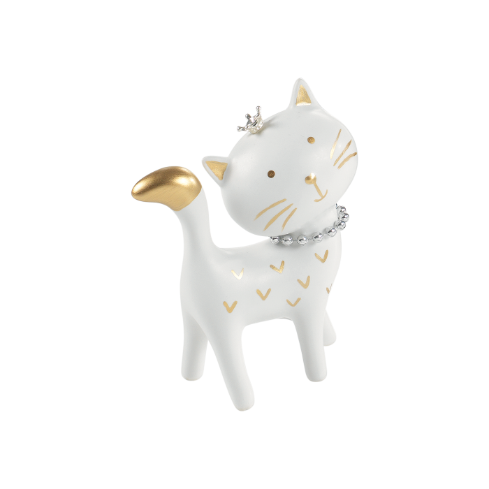 GATTO IN CERAMICA BIANCO E OROCON CORONCINA E COLLARE ARGENTO Dimensione: 10,5x5x14 h. cm.