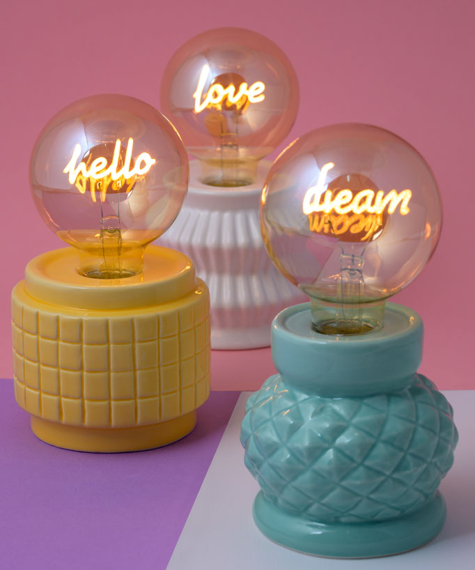 LAMPADA PORCELLANA CON LAMPADINA FUME' LOVE HELLO DREAM FUNZIONA A BATTERIA