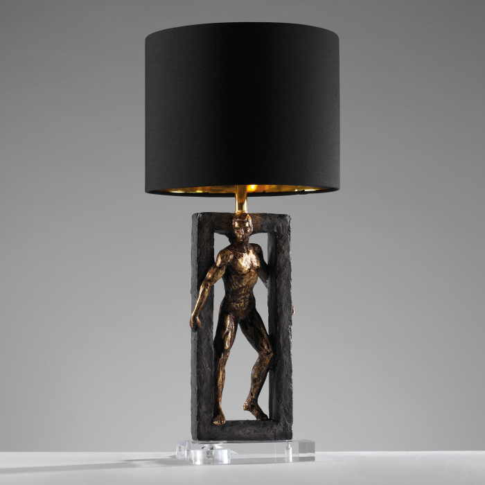 LAMPADA CON STRUTTURA IN RESINA BASE RETTANGOLARE IN PLEXIGLASS 25x58,5 h. cm.