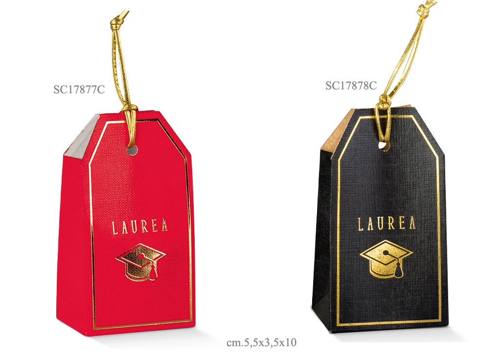 SCATOLA TAG PORTACONFETTI LAUREA NERO ROSSO