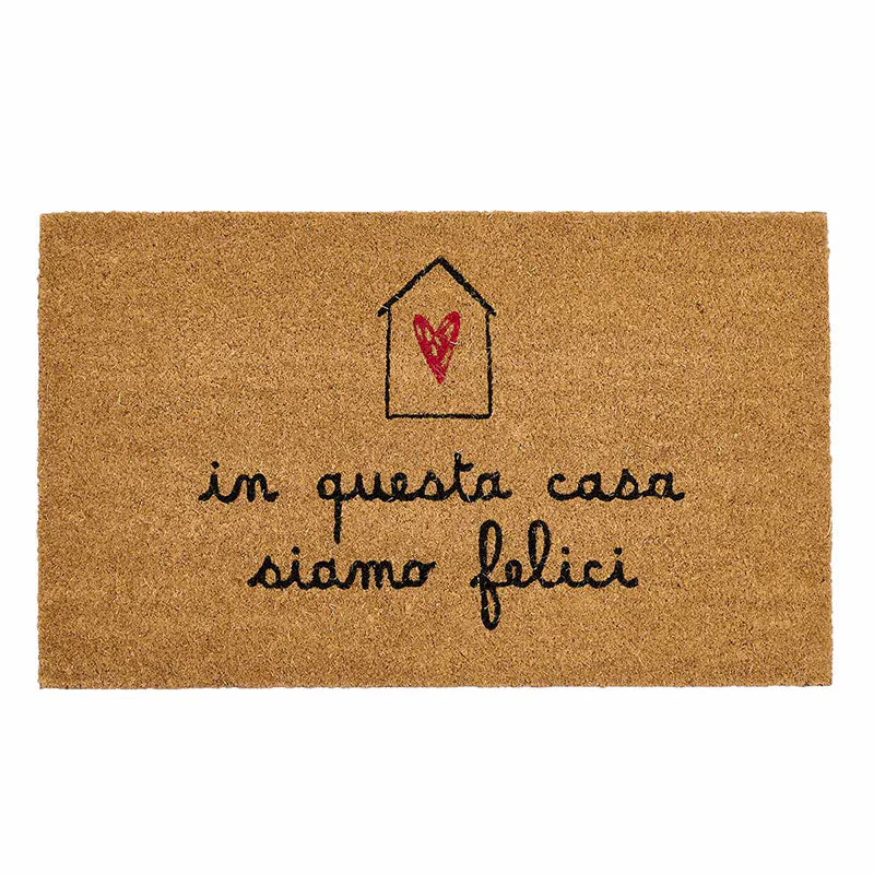 ZERBINO COCCO DECORO "IN QUESTA CASA SIAMO FELICI" 75X45 CM SPESSORE 2 CM