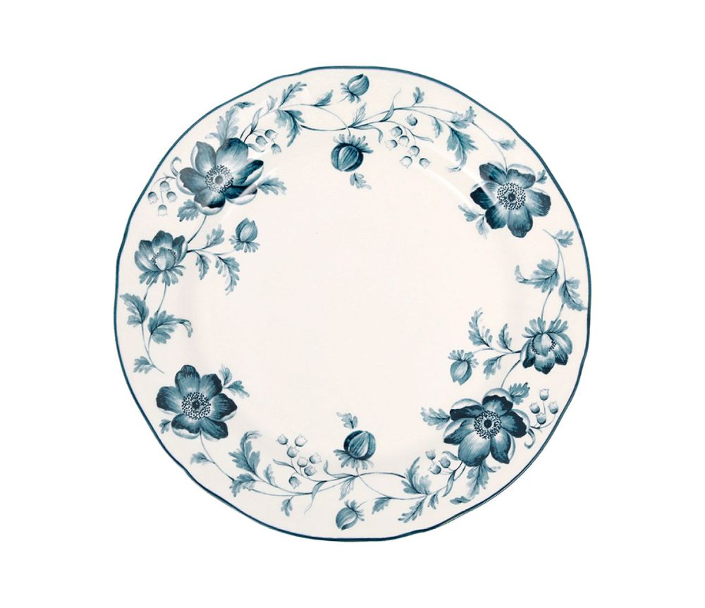 SERVIZIO 18 PZ CERAMICA CREMA DECORO FLOREALE BLU