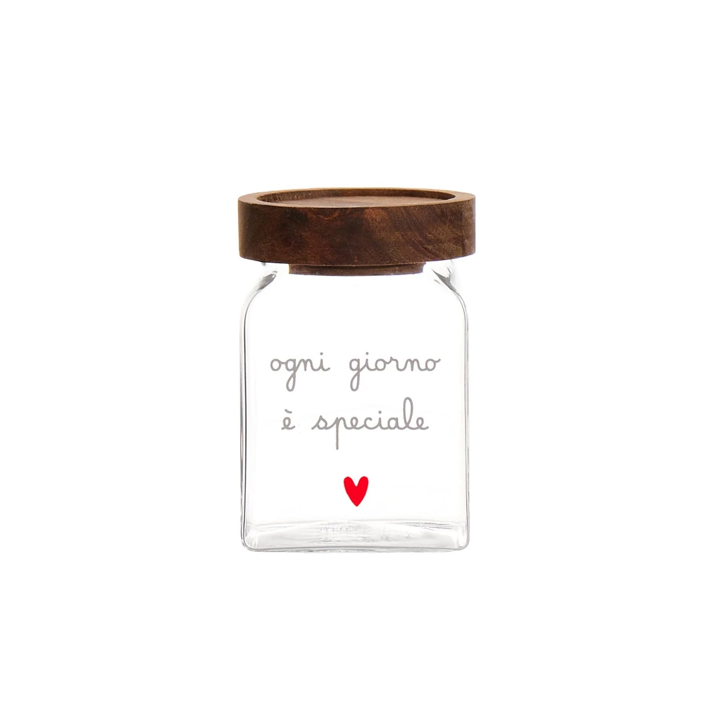 BARATTOLO IN VETRO BOROSILICATO DECORO" OGNI GIORNO E' SPECIALE" 6X6X9 CM