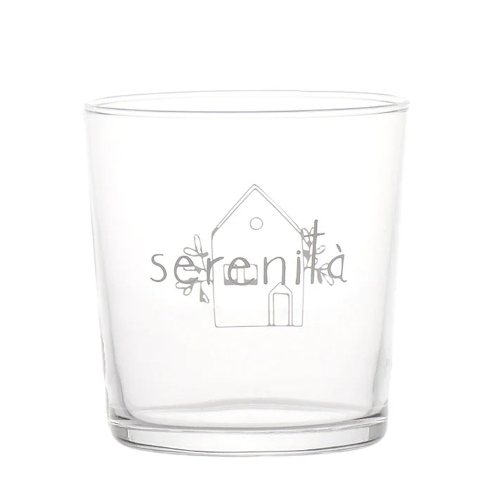 SET 6 BICCHIERI DECORO "SERENITA'" 35 CL IN VETRO TEMPERATO SERIGRAFATO IN BIANCO