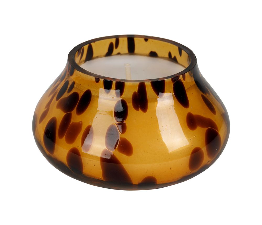 VASO PORTACANDELA FORMATO DA DUE PEZZI DECORO ANIMALIER AMBRA D. 10 X 13H