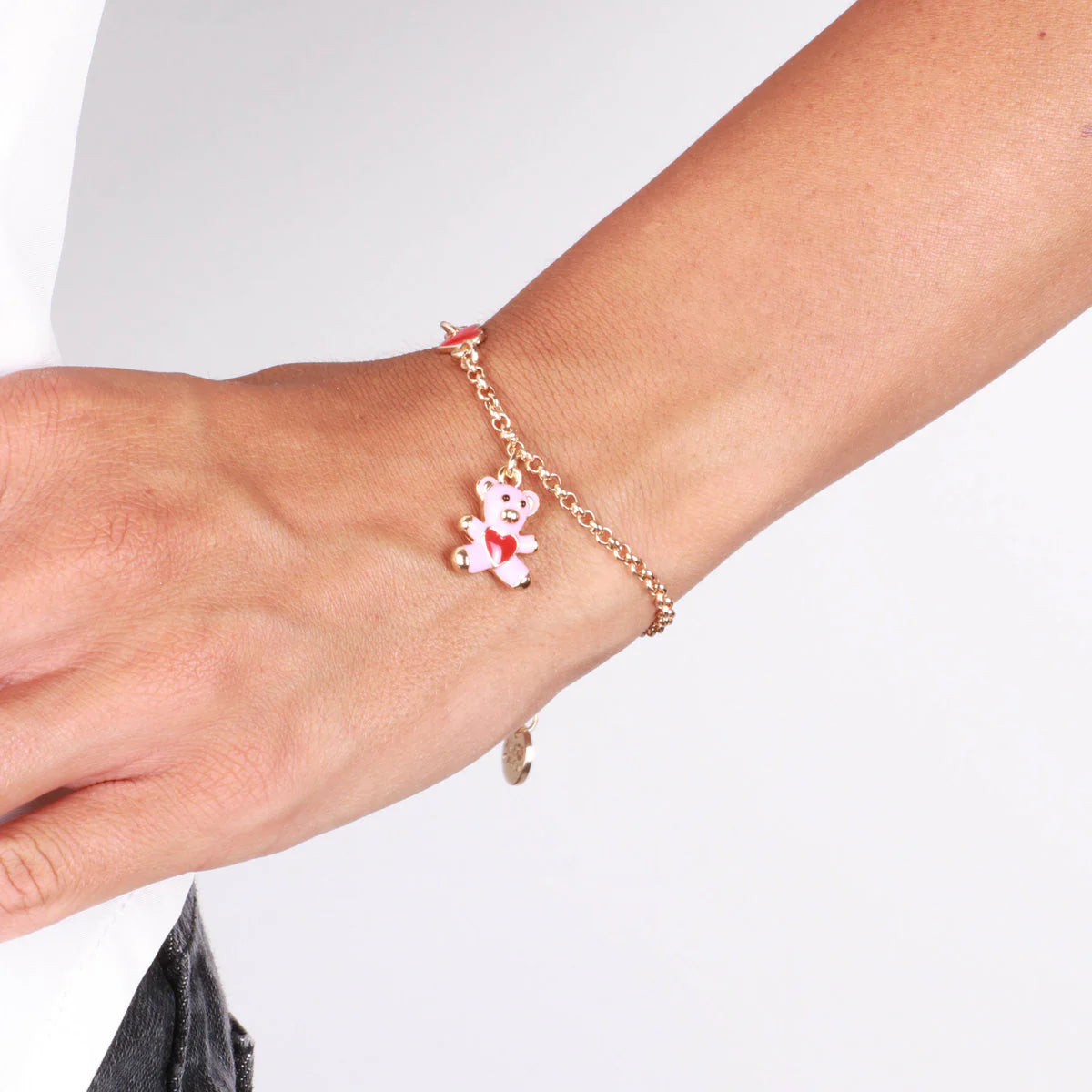 Bracciale in Metallo con orsetto rosa e cuore rosso