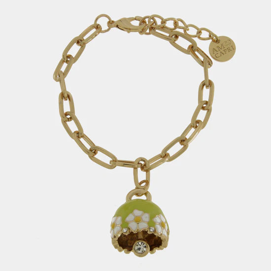 AMOCAPRI Bracciale in Metallo con campanella verde e fiori