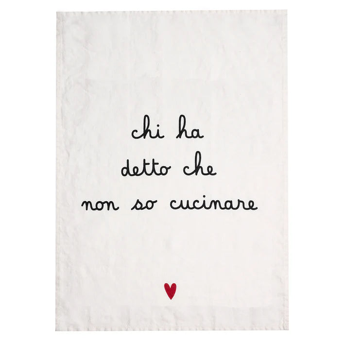 CANOVACCIO CHI HA DETTO CHE NON SO CUCINARE IN LINO 100% TESSUTO DI COLORE BIANCO