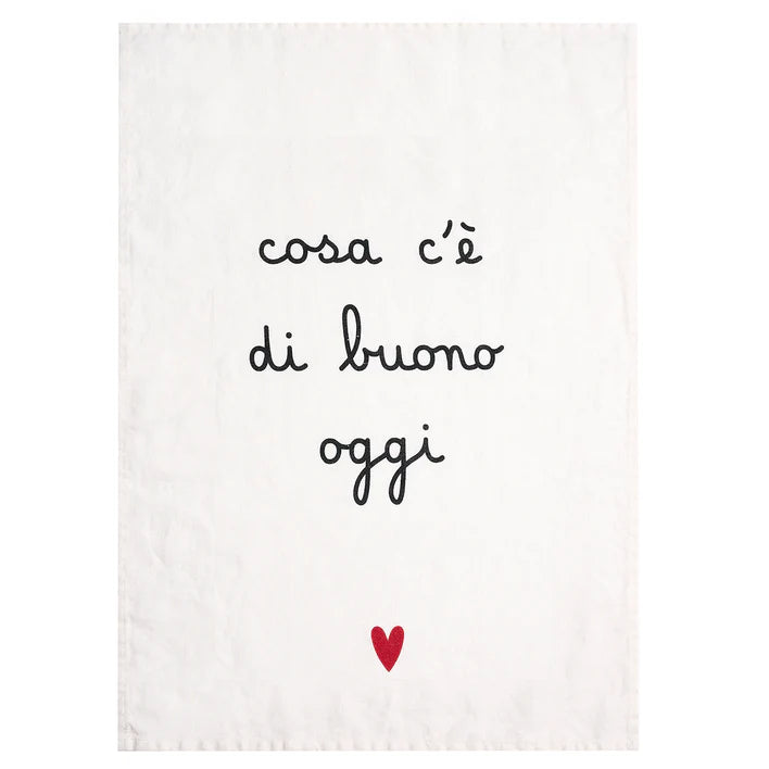 CANOVACCIO COSA C'E' DI BUONO OGGI LINO 100 % TESSUTO BIANCO Misura 50X68cm