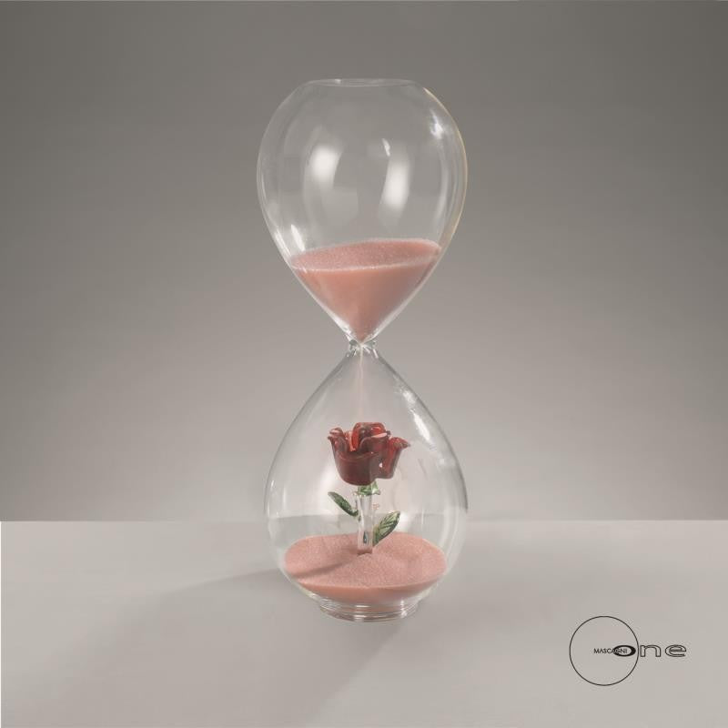 CLESSIDRA CON ROSA ROSSA ALL'INTERNO SABBIA ROSA H. 20 REGALO ARREDAMENTO