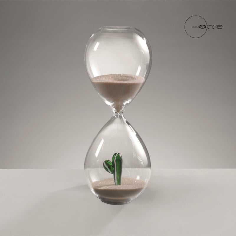 CLESSIDRA IN VETRO INTERNO CACTUS SABBIA BEIGE DESERTO H 20
