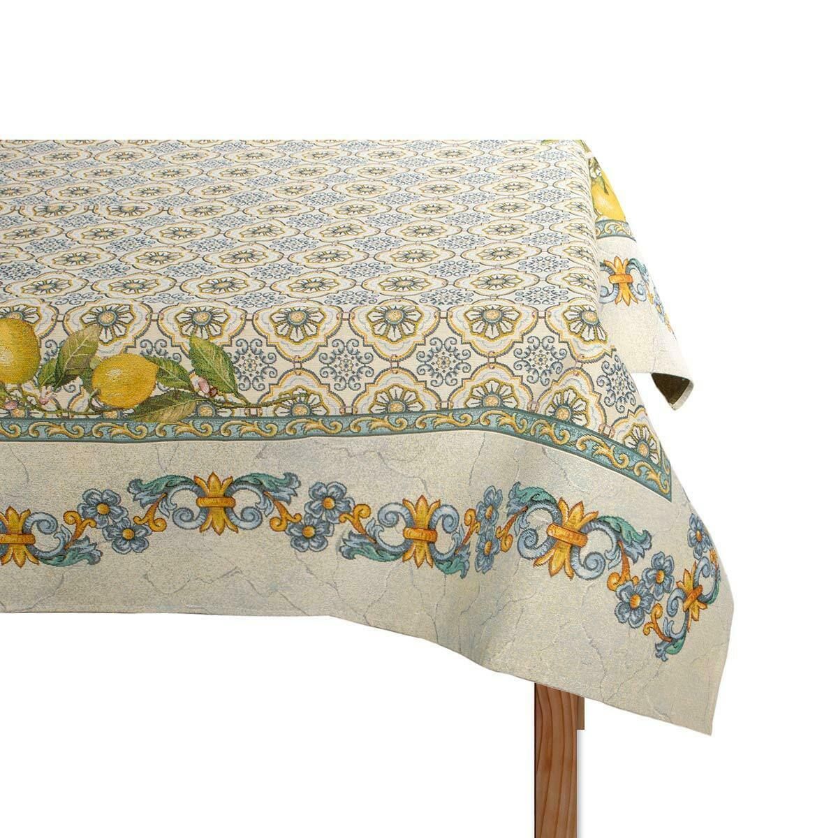 TOVAGLIA GOBELIN 12 POSTI COSTIERA DECORO MAIOLICHE LIMONI 140X240