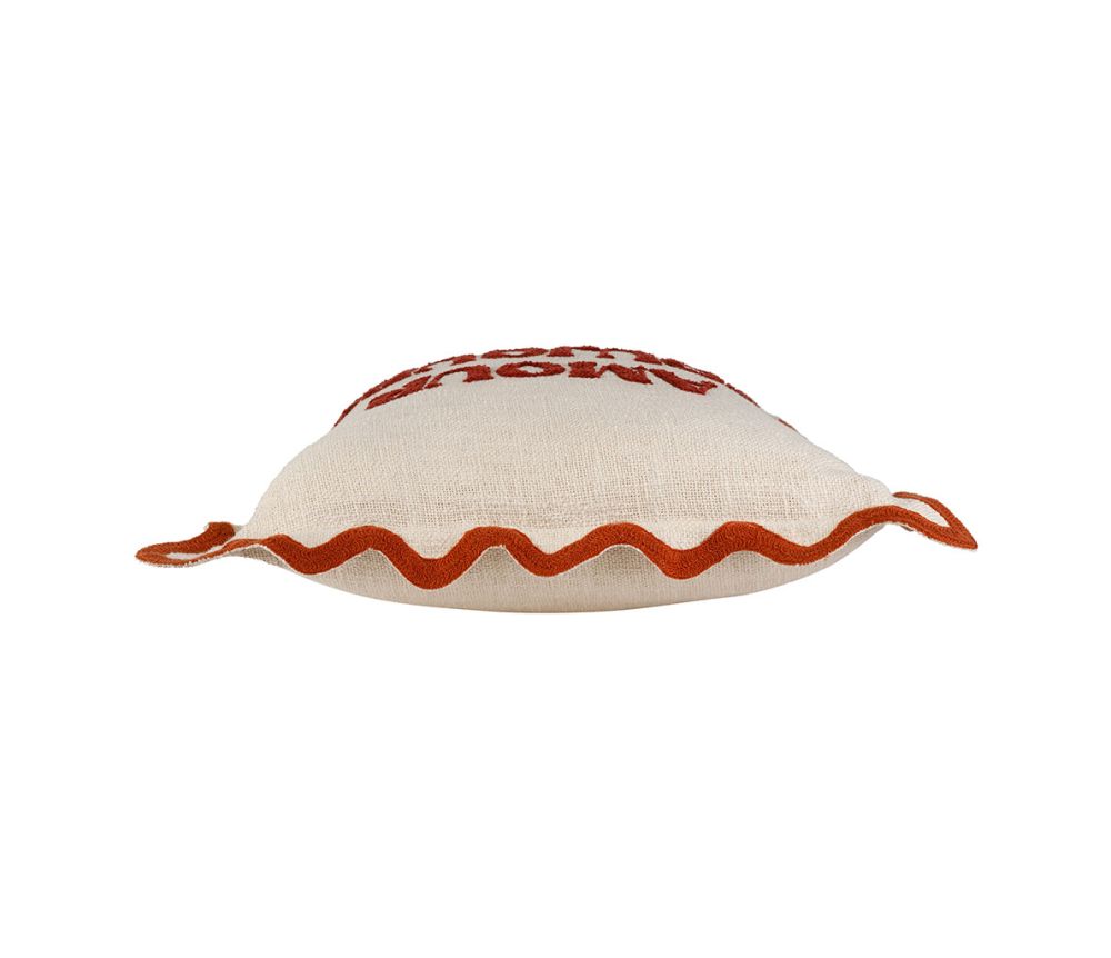 CUSCINO ARREDO AMOUR TOUJOURS 45X45 100% COTONE BEIGE CON RIPORTI COLOR TERRACOTTA