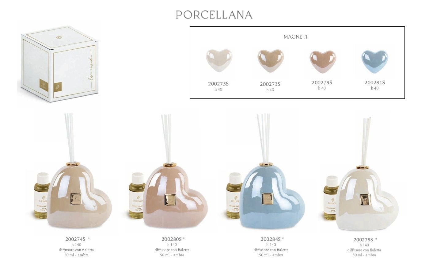 BOMBONIERE PROFUMATORI DIFFUSORI FORMA DI CUORE PORCELLANA PERLATA H 14 PREVISTO DI SCATOLA