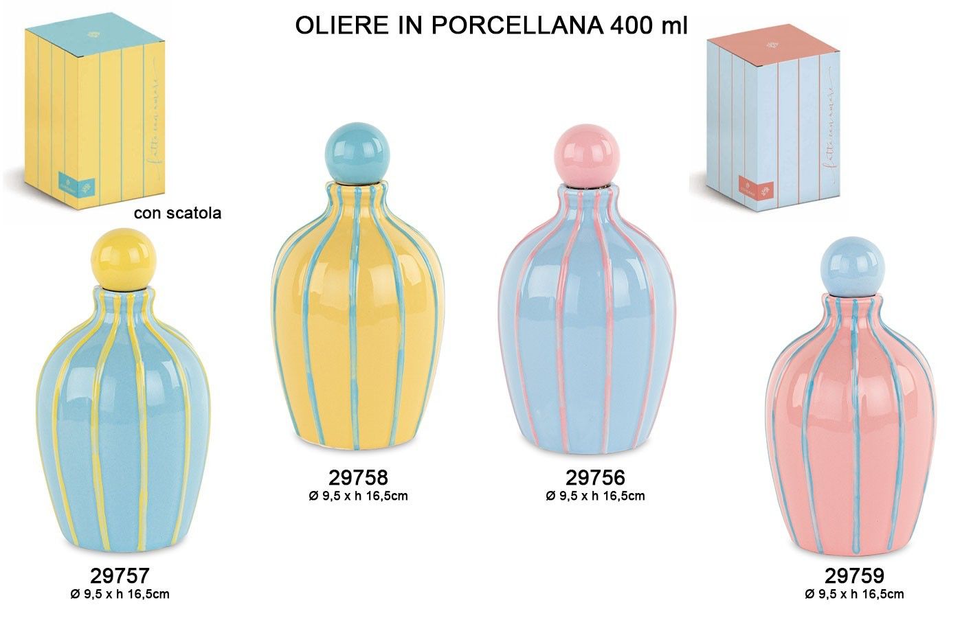 OLIERA IN PORCELLANA COLORATA CON SCATOLA RIGHE 400ML BOMBONIERA CERIMONIA