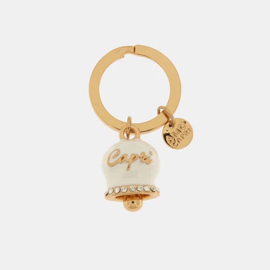 Dolci pensieri gift AMO CAPRI Portachiavi in Metallo con campanella portafortuna in smalto bianco