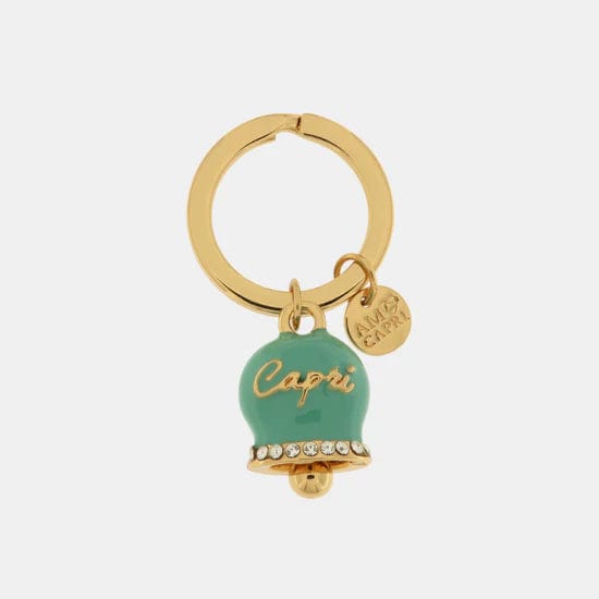 Dolci pensieri gift AMO CAPRI Portachiavi in Metallo con campanella portafortuna in smalto verde tiffany
