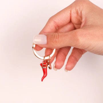 Dolci pensieri gift AMO NAPOLI Portachiavi in Metallo con cornetto portafortuna in smalto rosso