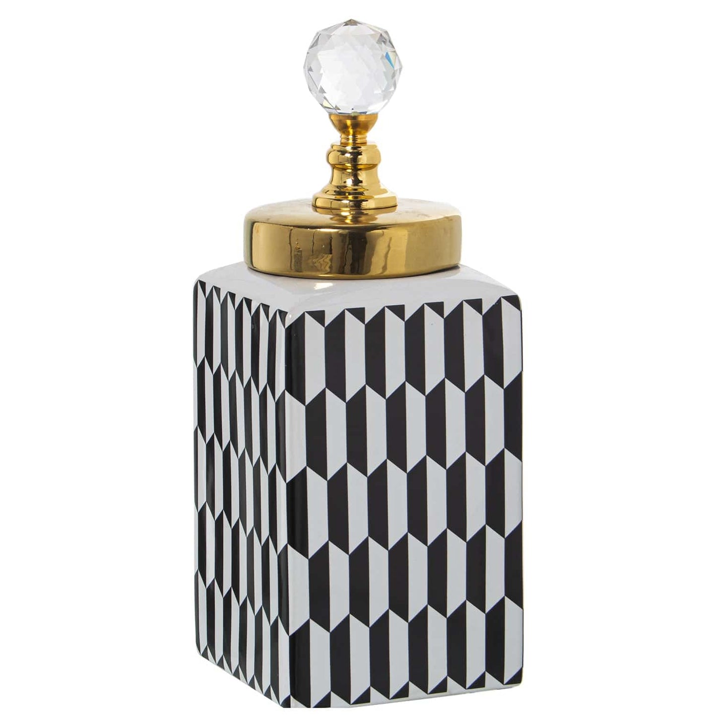 Dolci pensieri gift POTICHE BIANCO E NERO CON TAPPO IN ORO E POMELLO CRISTALLO 30H L CM 13