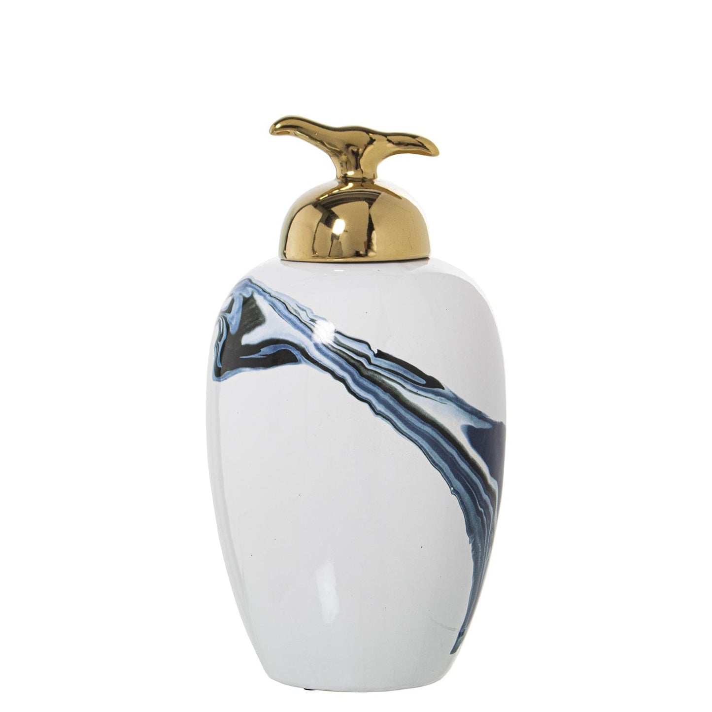 Dolci pensieri gift POTICHE IN PORCELLANA BIANCO E AZZURRO COPERCHIO ORO CM 40 H X 20 L.