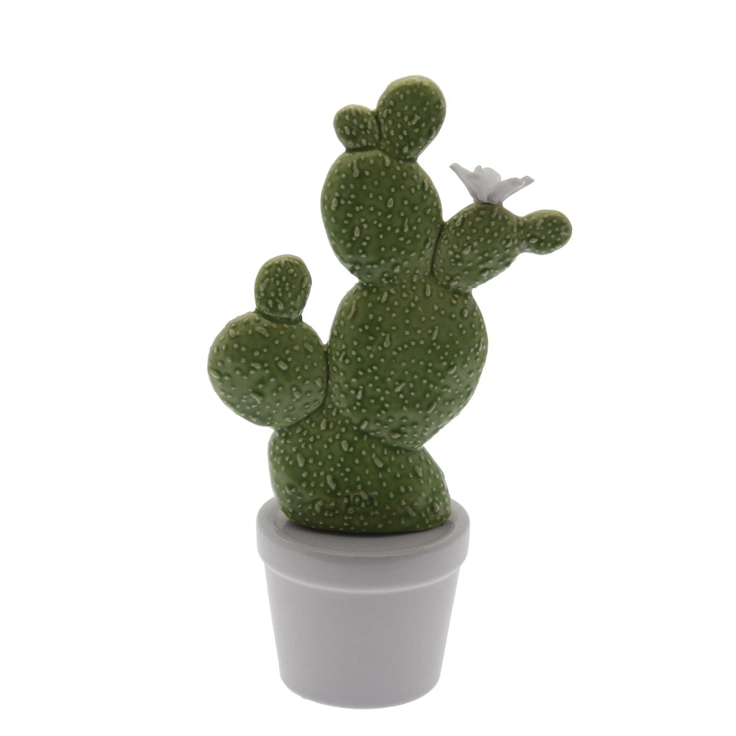 Dolci pensieri gift STATUETTA CERAMICA CACTUS VERDE CON BASE BIANCA E FIORELLINO LATERALE DECORAZIONE 25 CM