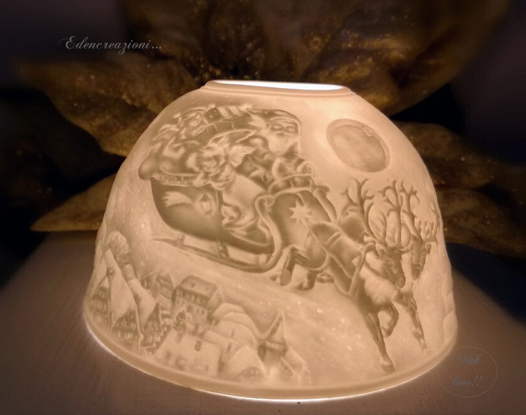 Dolcipensierigift Lanterna portacandela starlight con rilievi porta candela slitta babbo natale