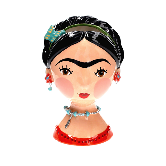 VASO BUSTO FRIDA CON FARFALLA IN CERAMICA CON ORECCHINI E COLLANA H. CM 29