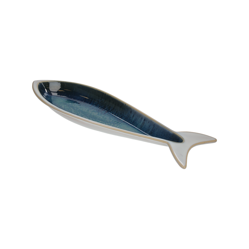 PIATTO FONDO PESCE IN CERAMICA BLU E BIANCO MISURA GRANDE ANTIPASTIERA O CENTROTAVOLA