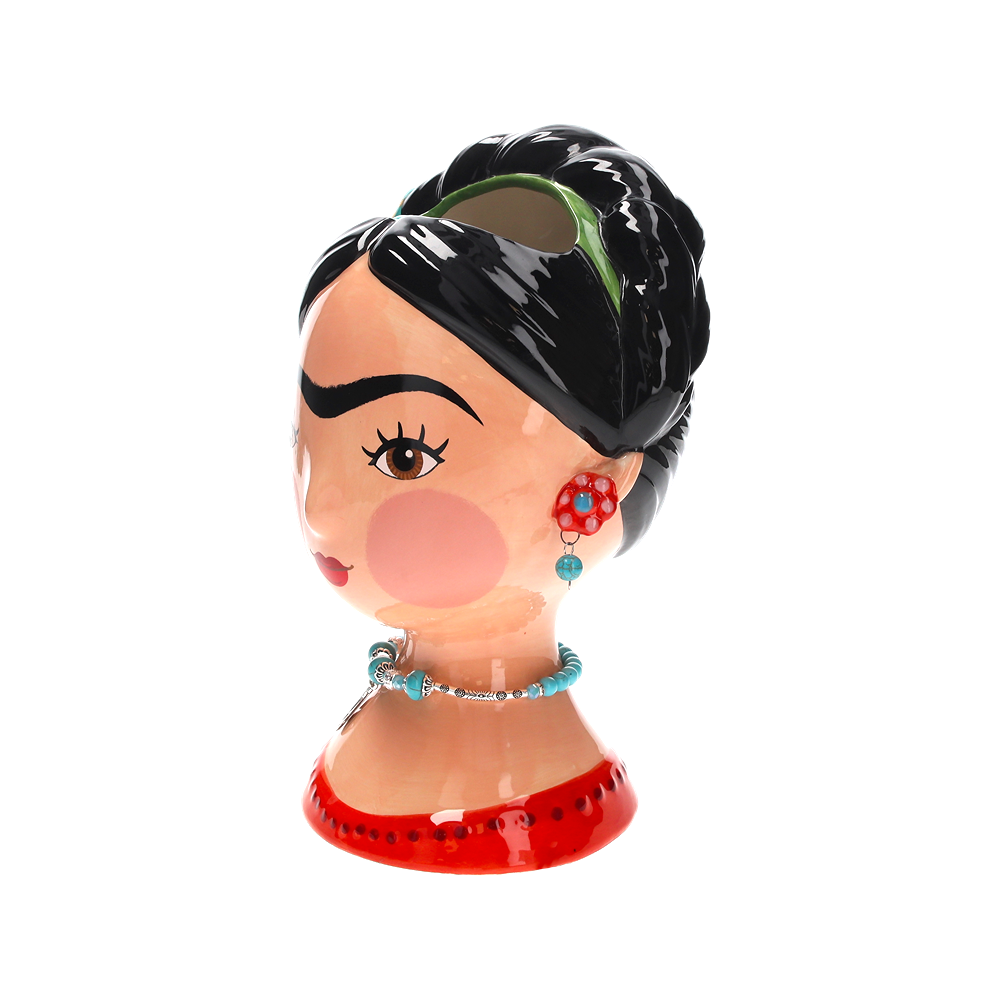 VASO BUSTO FRIDA CON FARFALLA IN CERAMICA CON ORECCHINI E COLLANA H. CM 29